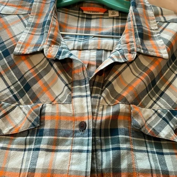 L.L.BEAN women’s XL Plaid Shirt Organic Cotton Blend. Green, Orange, Blue, Sage - Picture 10 of 11